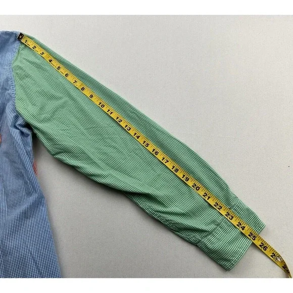 Chaps‎ Mens Large Easy Care Gingham Shirt Colorblock Green Blue Red Long Sleeve - Picture 9 of 12